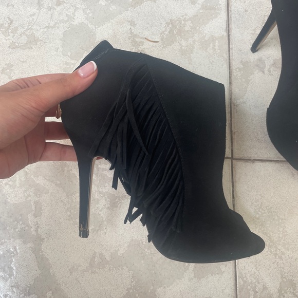 Karen millen black suade fringe heels good condition size 8 - Picture 3 of 14
